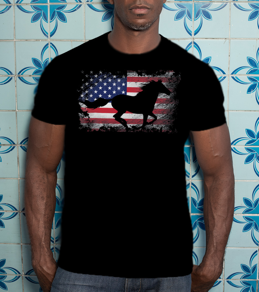 Horse Silhouette American Flag USA Patriotic T-Shirt