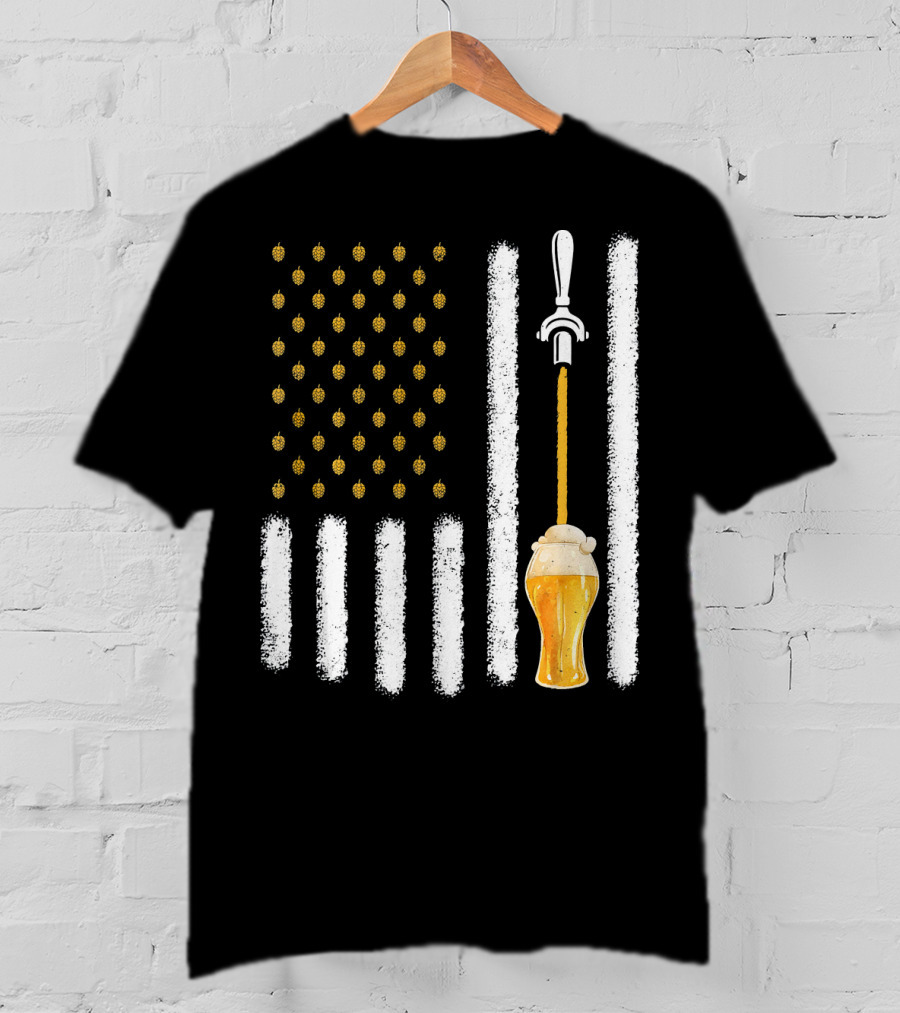 USA Flag Hops Pattern Craft Beer Tap Pouring T-Shirt