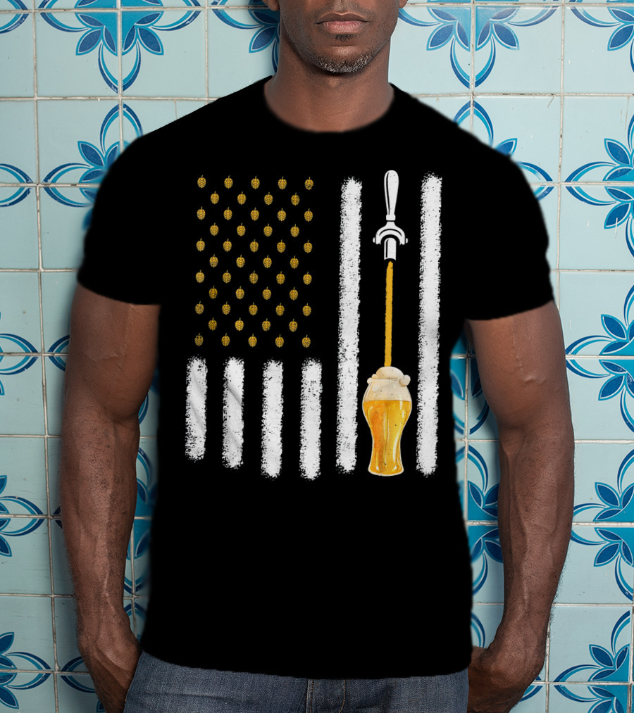 USA Flag Hops Pattern Craft Beer Tap Pouring T-Shirt