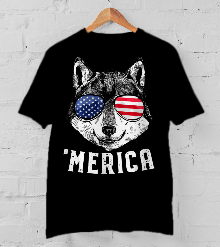 Patriotic Wolf American Flag Sunglasses 'Merica T-Shirt