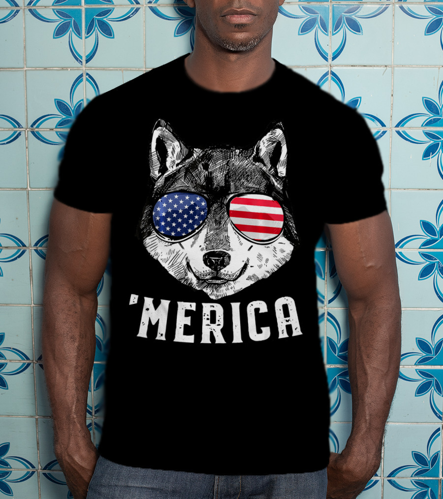 Patriotic Wolf American Flag Sunglasses 'Merica T-Shirt