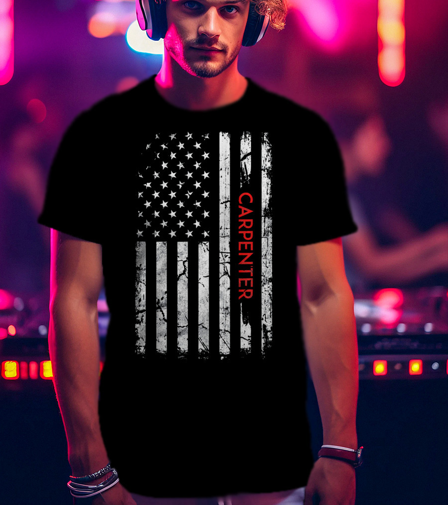 Carpenter American Flag Distressed Patriotic T-Shirt