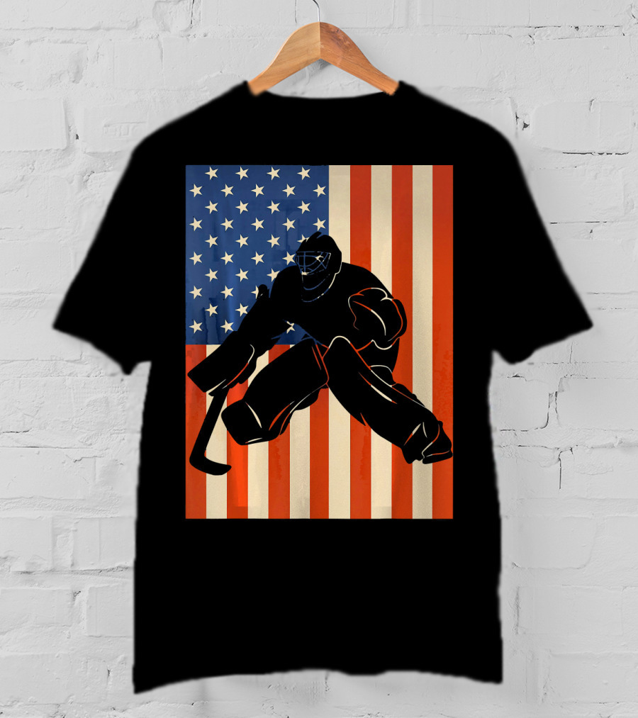 Hockey Goalie American Flag USA T-Shirt