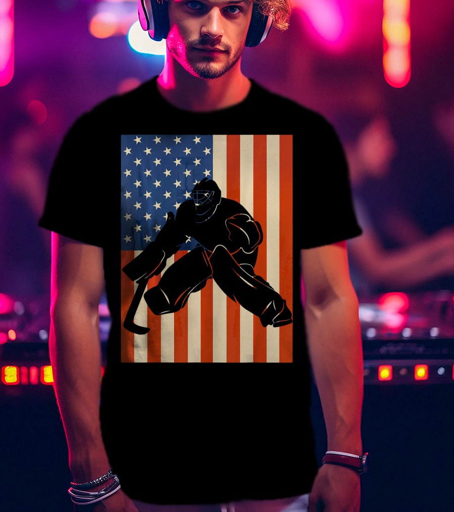 Hockey Goalie American Flag USA T-Shirt