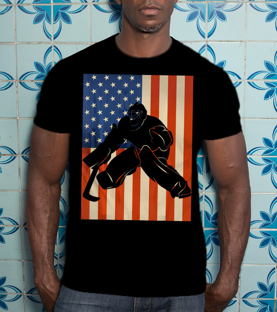 Hockey Goalie American Flag USA T-Shirt