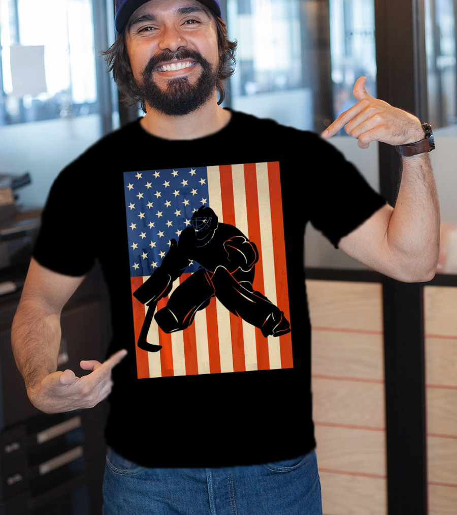 Hockey Goalie American Flag USA T-Shirt