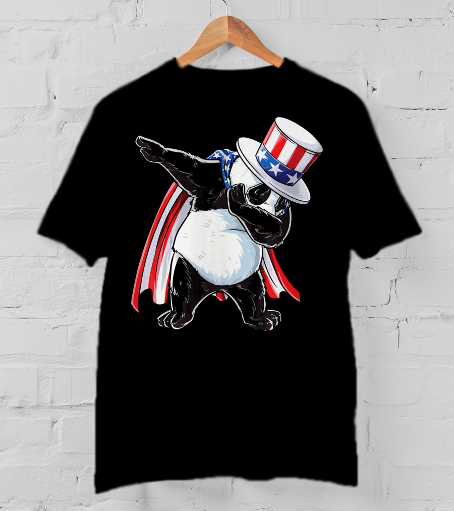 Uncle Sam Panda Dabbing With Stars And Stripes Hat And Cape T-Shirt