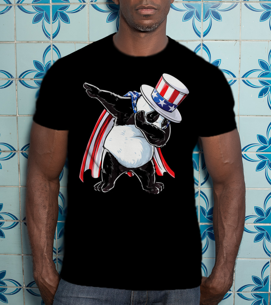 Uncle Sam Panda Dabbing With Stars And Stripes Hat And Cape T-Shirt