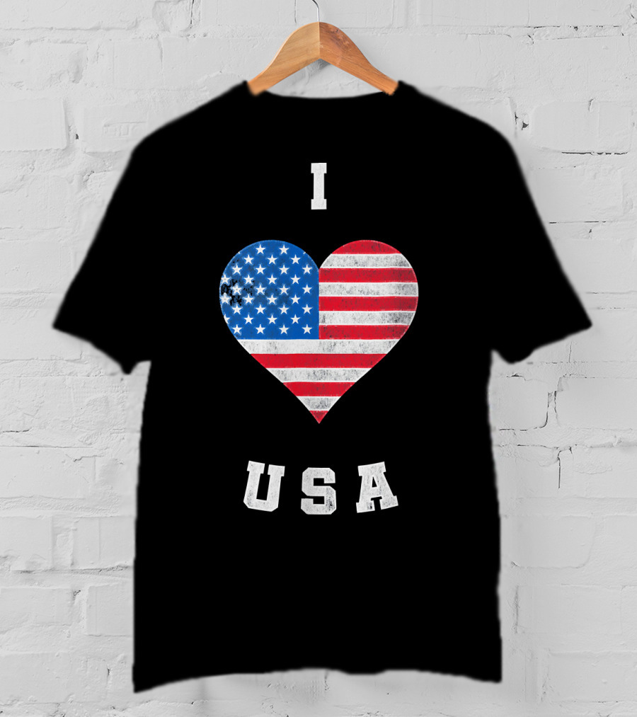 I Heart USA I Love USA America Patriot American Flag Heart T-Shirt