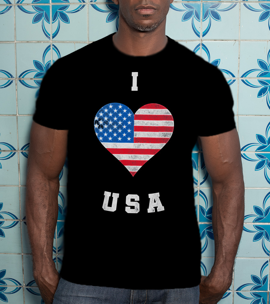 I Heart USA I Love USA America Patriot American Flag Heart T-Shirt