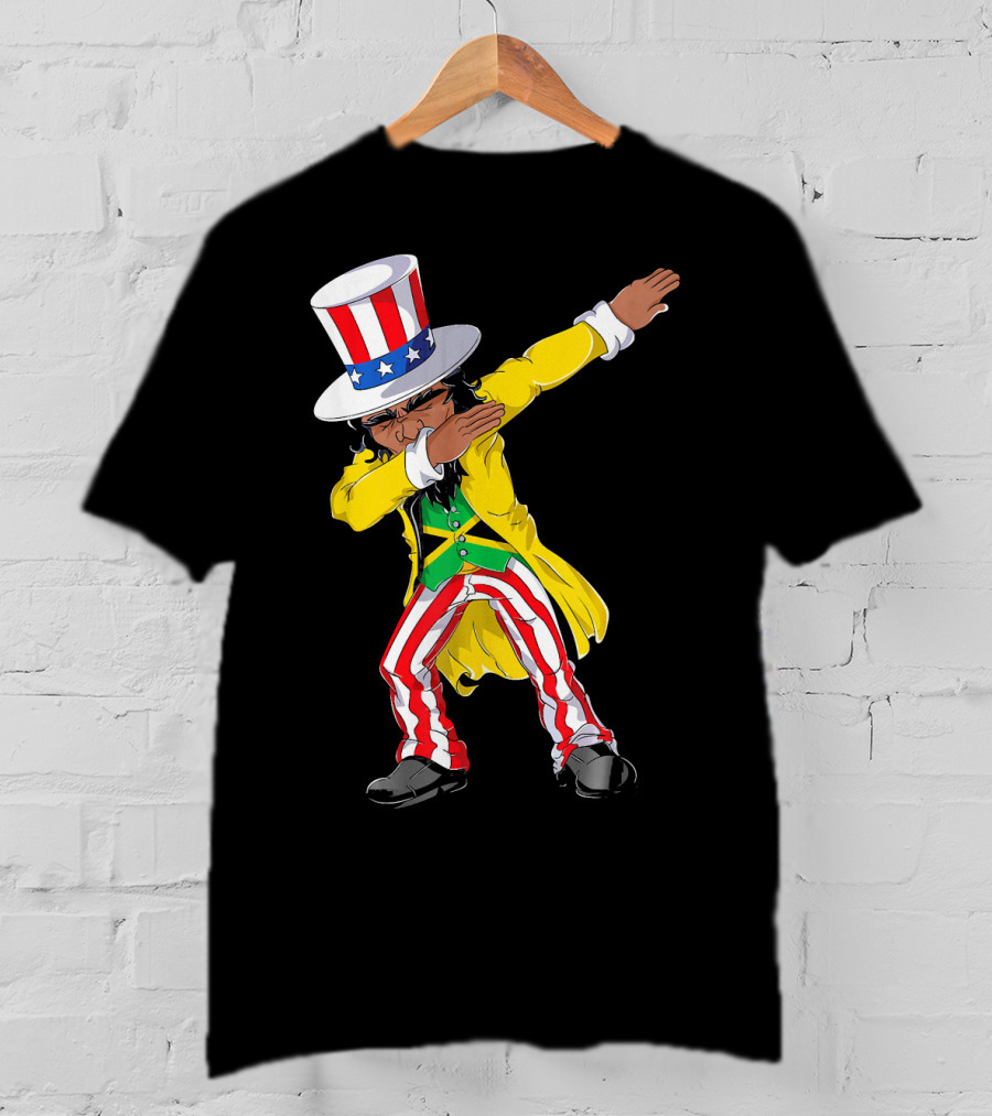 Uncle Sam Dabbing With Jamaican Flag And Red White Blue Hat In Yellow Coat T-Shirt