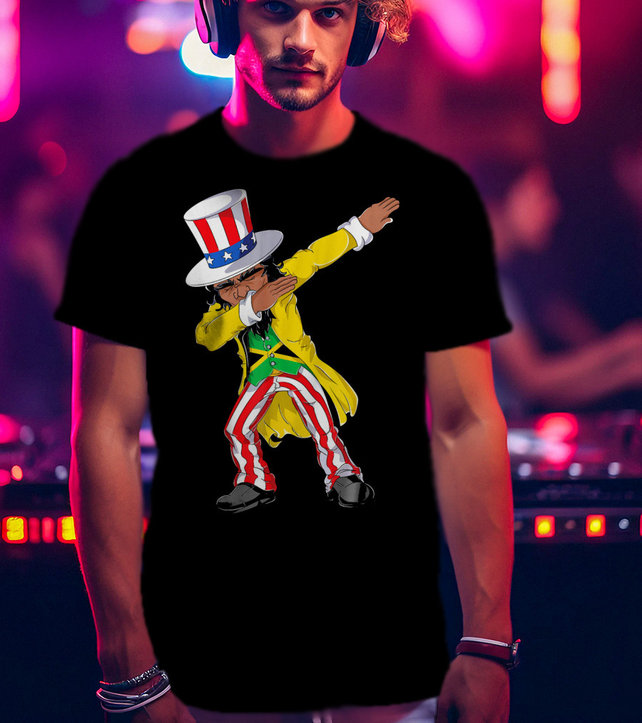 Uncle Sam Dabbing With Jamaican Flag And Red White Blue Hat In Yellow Coat T-Shirt