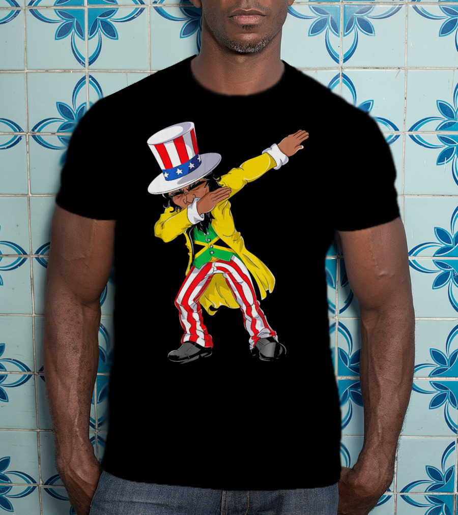 Uncle Sam Dabbing With Jamaican Flag And Red White Blue Hat In Yellow Coat T-Shirt