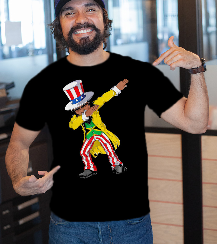Uncle Sam Dabbing With Jamaican Flag And Red White Blue Hat In Yellow Coat T-Shirt