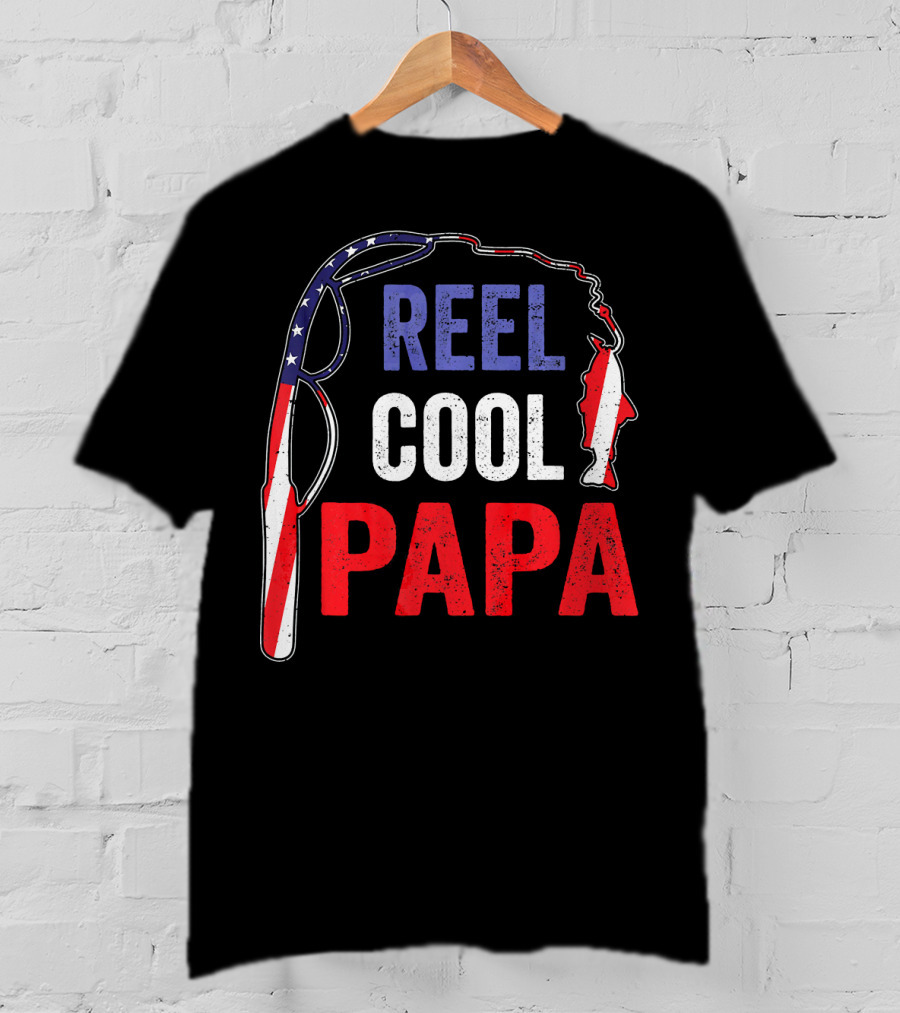 Reel Cool Papa Fishing USA Flag T-Shirt