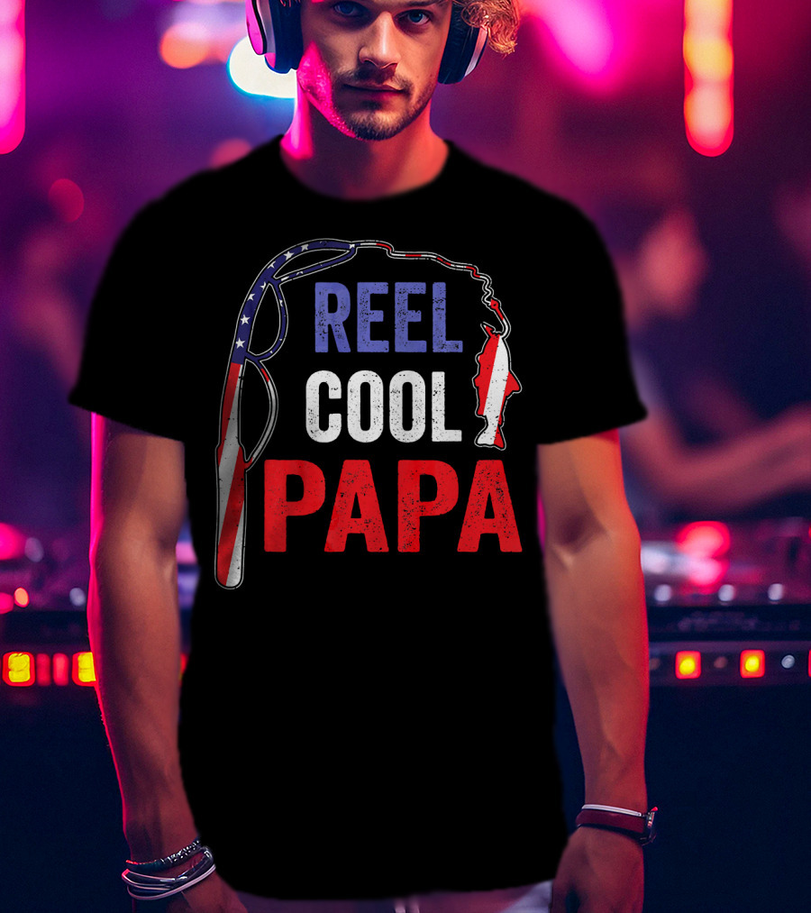 Reel Cool Papa Fishing USA Flag T-Shirt