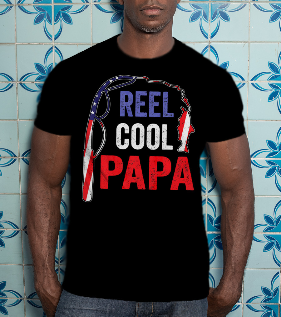 Reel Cool Papa Fishing USA Flag T-Shirt