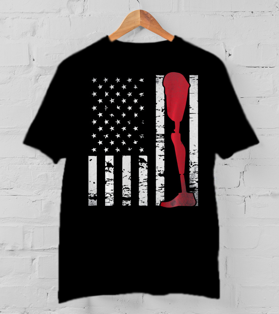 American Flag With Red Prosthetic Leg T-Shirt