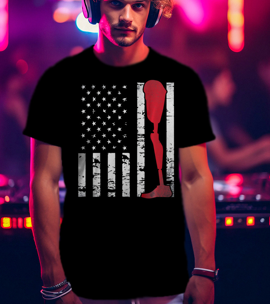 American Flag With Red Prosthetic Leg T-Shirt