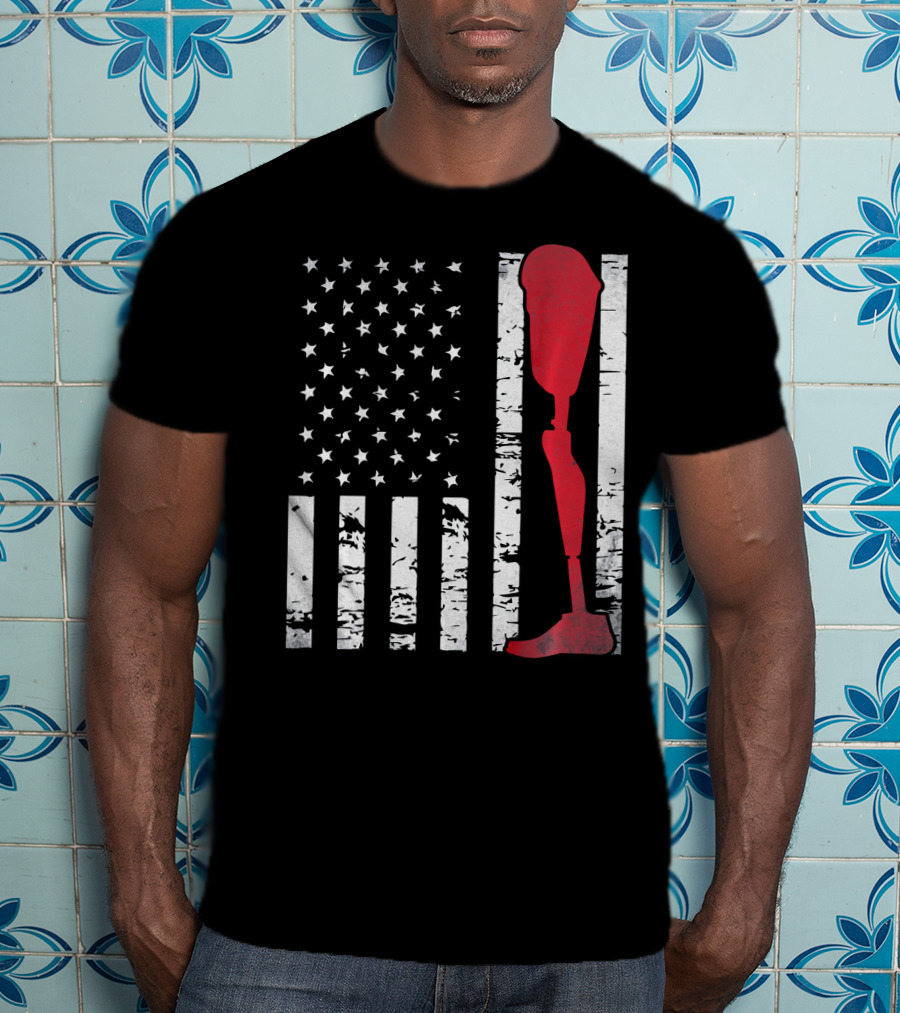 American Flag With Red Prosthetic Leg T-Shirt
