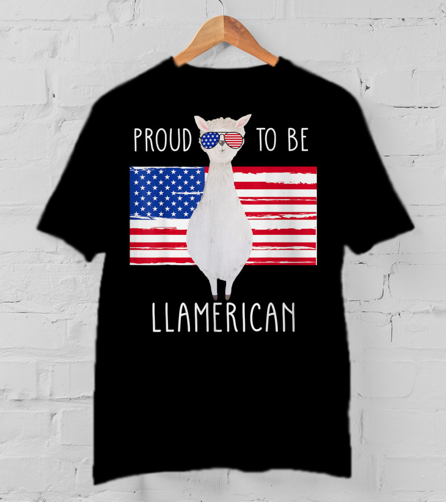 Proud To Be Llamerican Funny Llama With American Flag Sunglasses T-Shirt