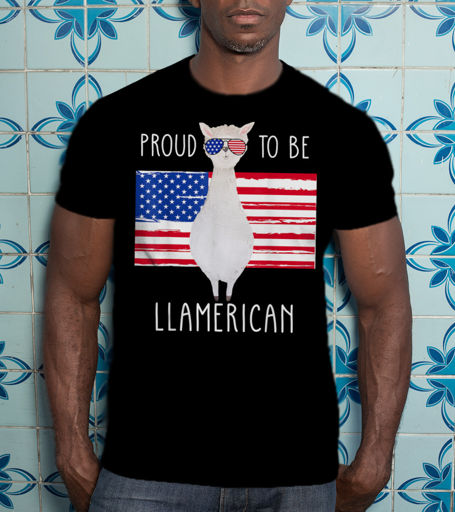 Proud To Be Llamerican Funny Llama With American Flag Sunglasses T-Shirt