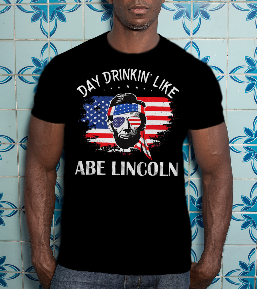 Day Drinkin' Like Abe Lincoln American Flag Bandana Sunglasses Patriotic Party T-Shirt