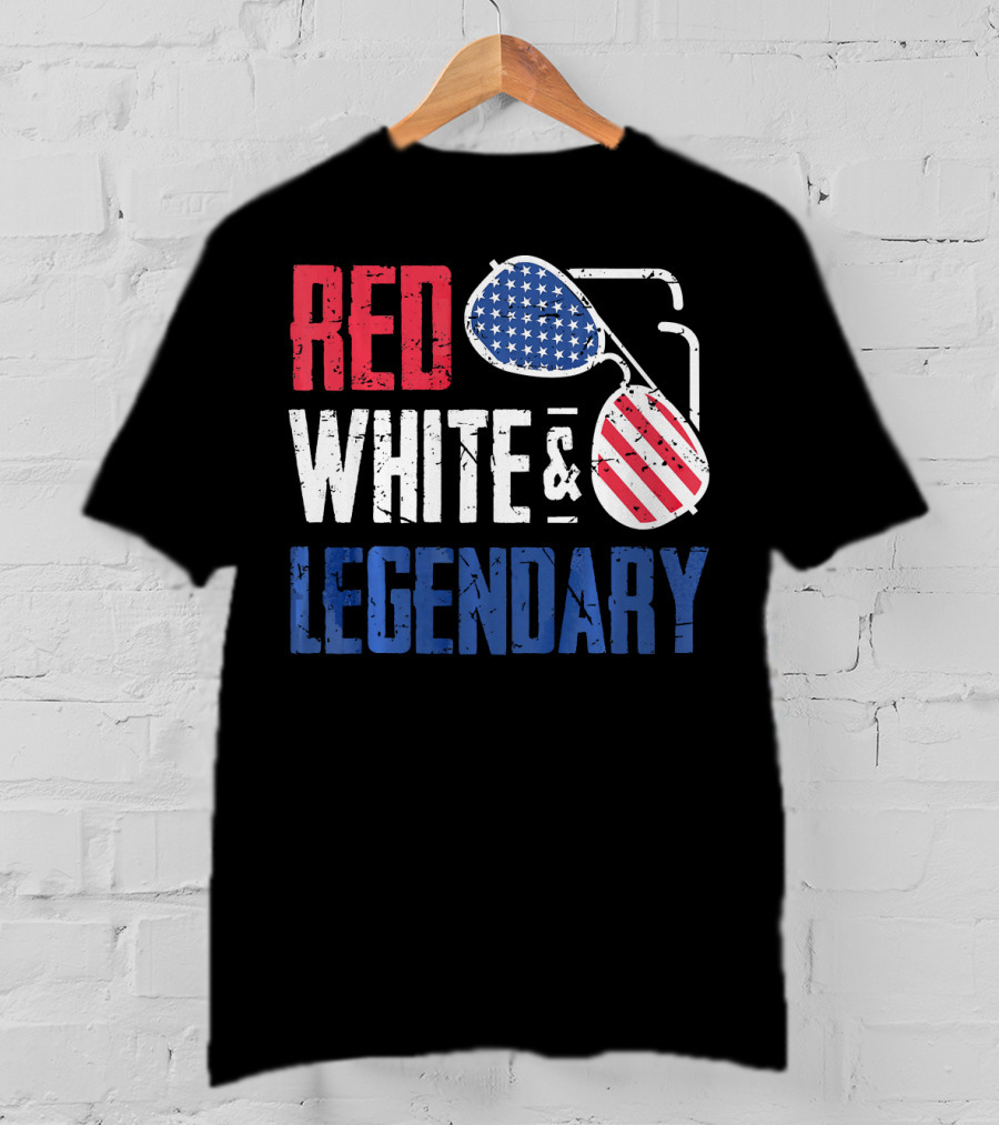 Red White And Legendary American Sunglasses USA Flag T-Shirt