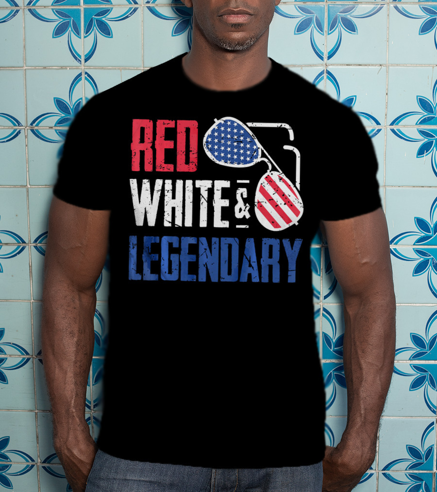 Red White And Legendary American Sunglasses USA Flag T-Shirt