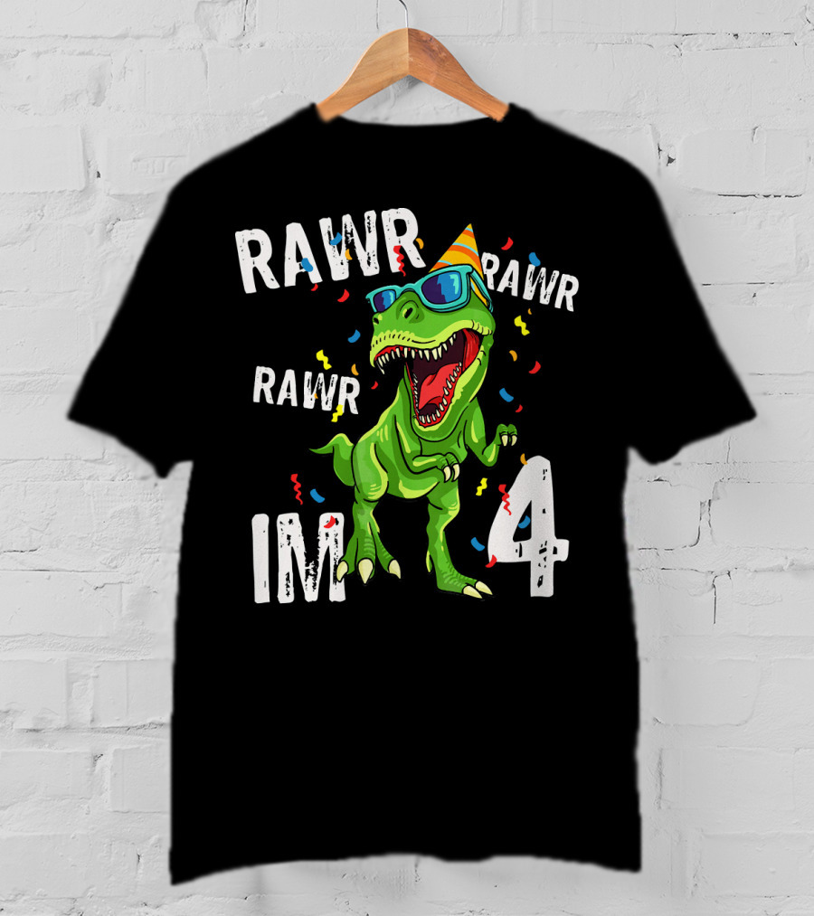 RAWR Im 4 Birthday Dinosaur Party Hat Sunglasses T-Shirt
