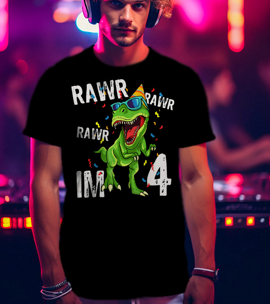 RAWR Im 4 Birthday Dinosaur Party Hat Sunglasses T-Shirt