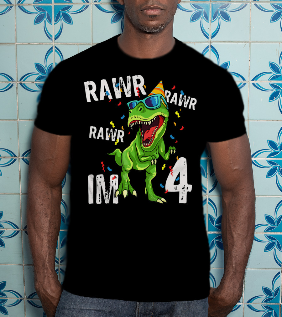 RAWR Im 4 Birthday Dinosaur Party Hat Sunglasses T-Shirt