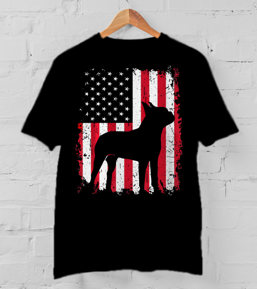 Boston Terrier American Flag Independence Day T-Shirt