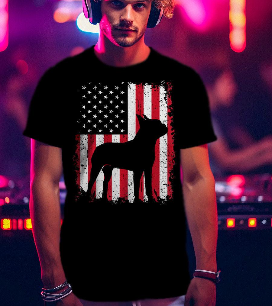 Boston Terrier American Flag Independence Day T-Shirt