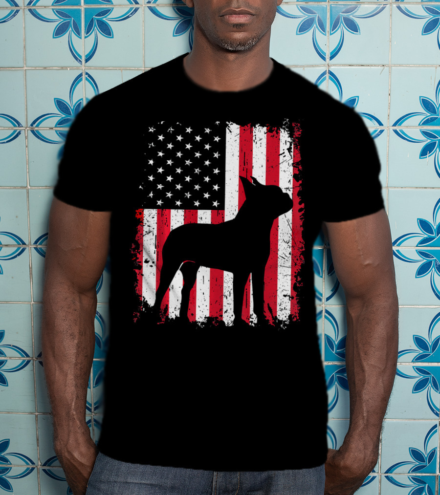 Boston Terrier American Flag Independence Day T-Shirt