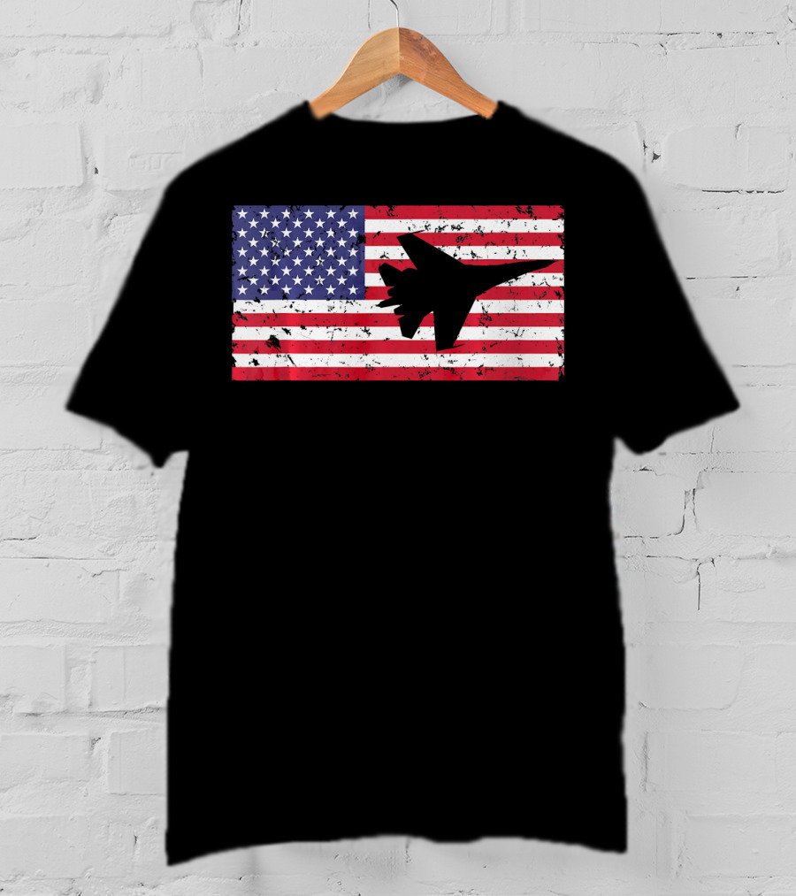 American Flag Jet Silhouette Patriotic Airplane T-Shirt