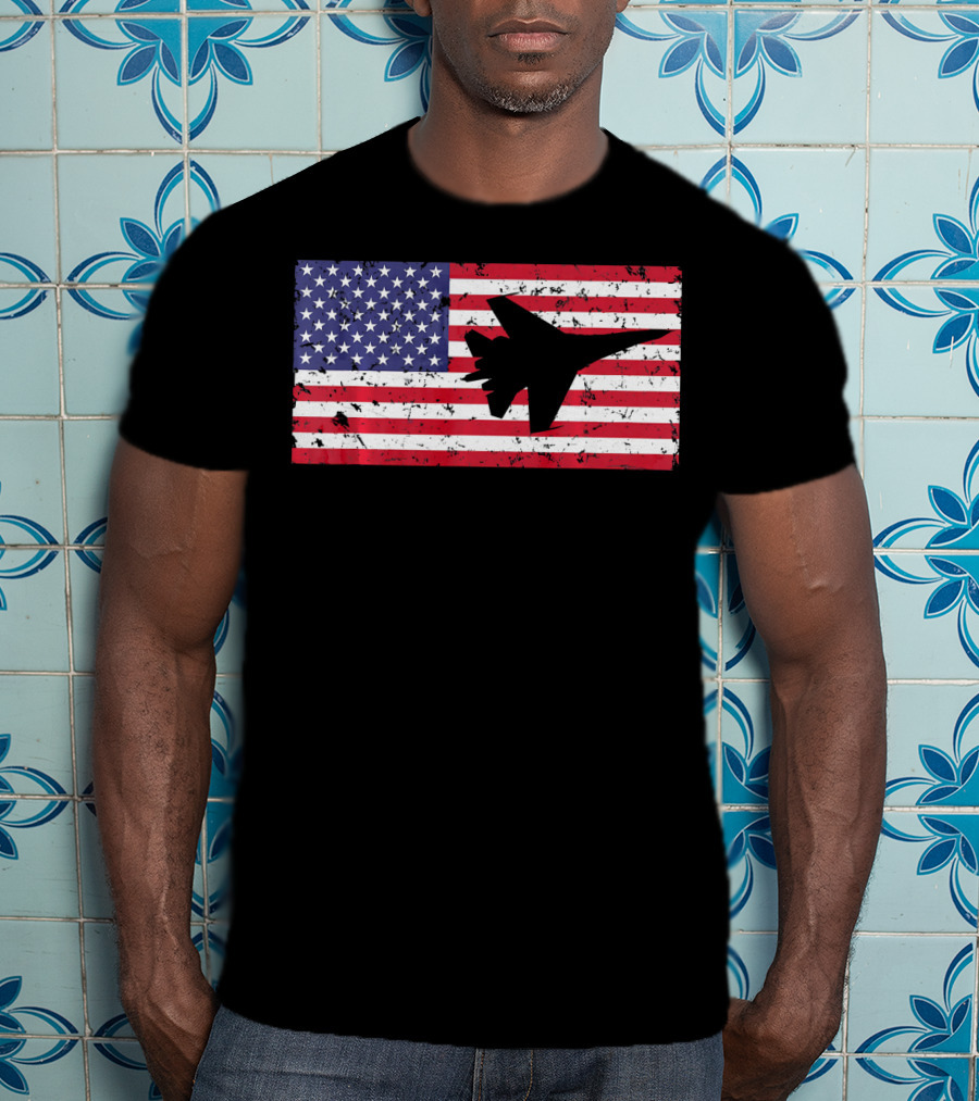 American Flag Jet Silhouette Patriotic Airplane T-Shirt