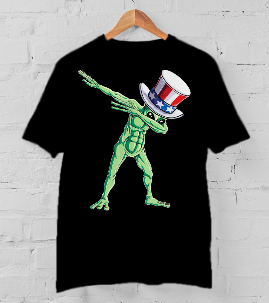 Dabbing Alien In American Uncle Sam Hat T-Shirt