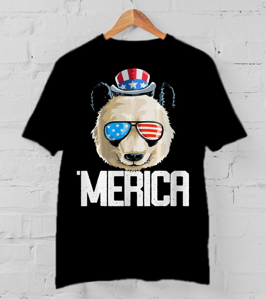 'Merica Panda With Patriotic Sunglasses And Uncle Sam Hat T-Shirt