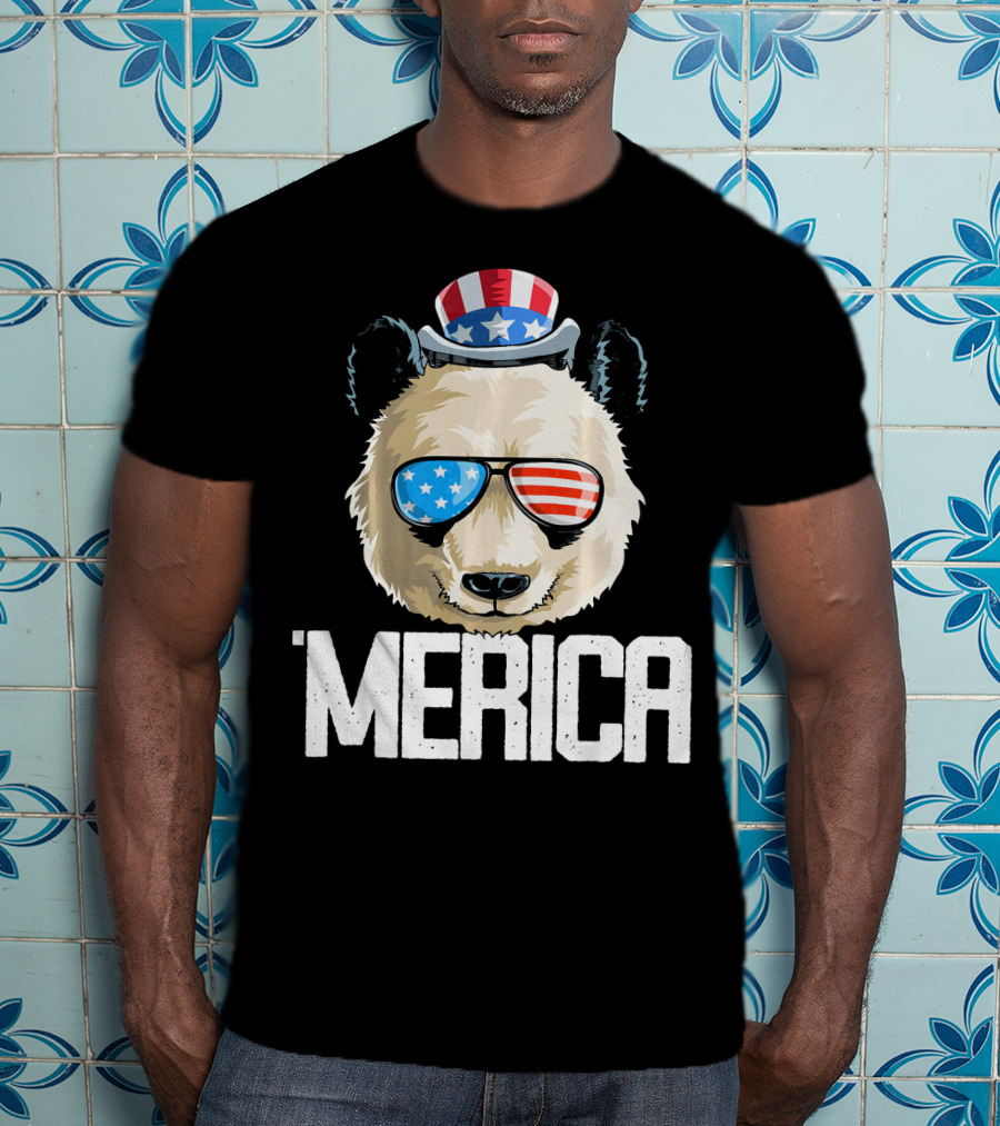 'Merica Panda With Patriotic Sunglasses And Uncle Sam Hat T-Shirt
