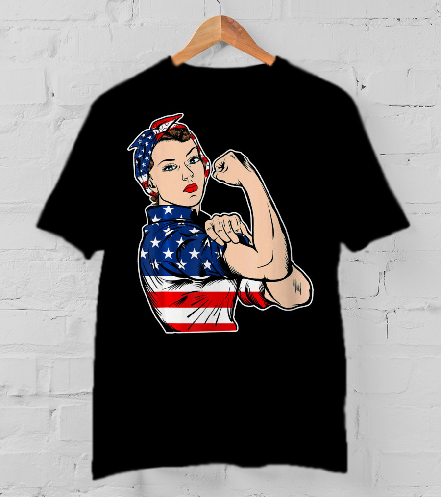 USA Flag Rosie The Riveter Bandana Feminist T-Shirt