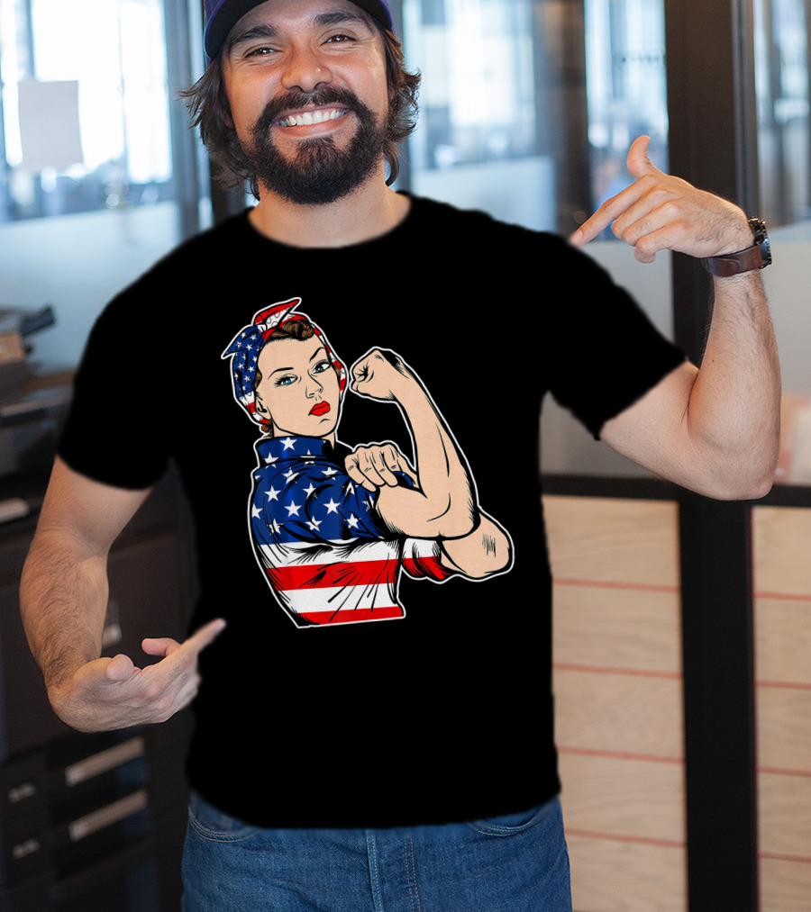USA Flag Rosie The Riveter Bandana Feminist T-Shirt