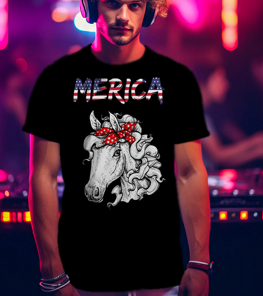 Merica Horse Bandana Independence Day T-Shirt