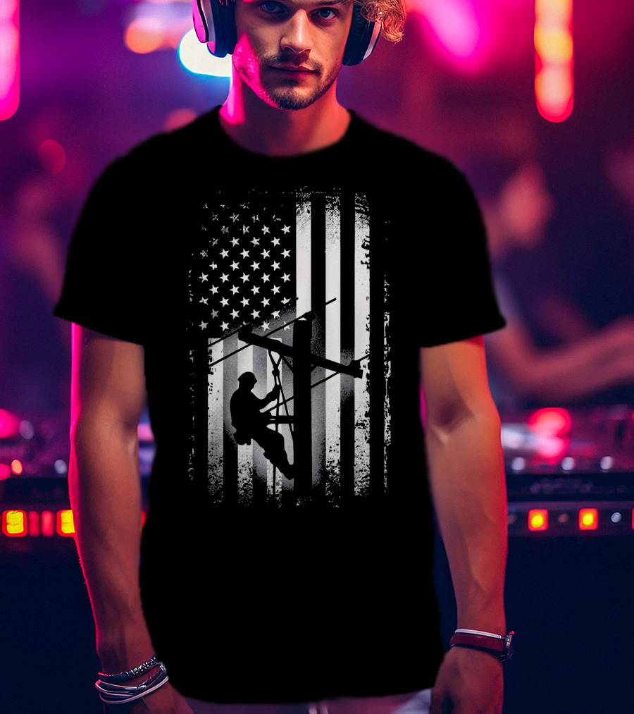 Lineman American Flag USA Patriot Power Worker T-Shirt
