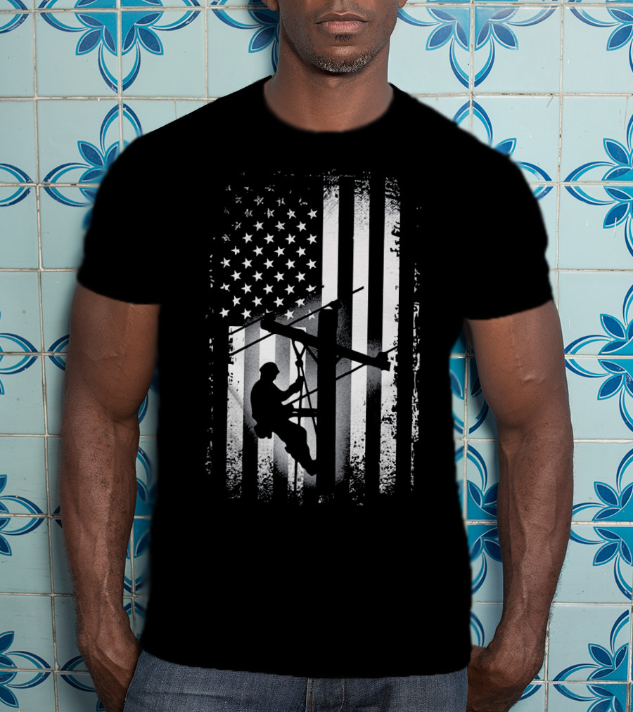 Lineman American Flag USA Patriot Power Worker T-Shirt