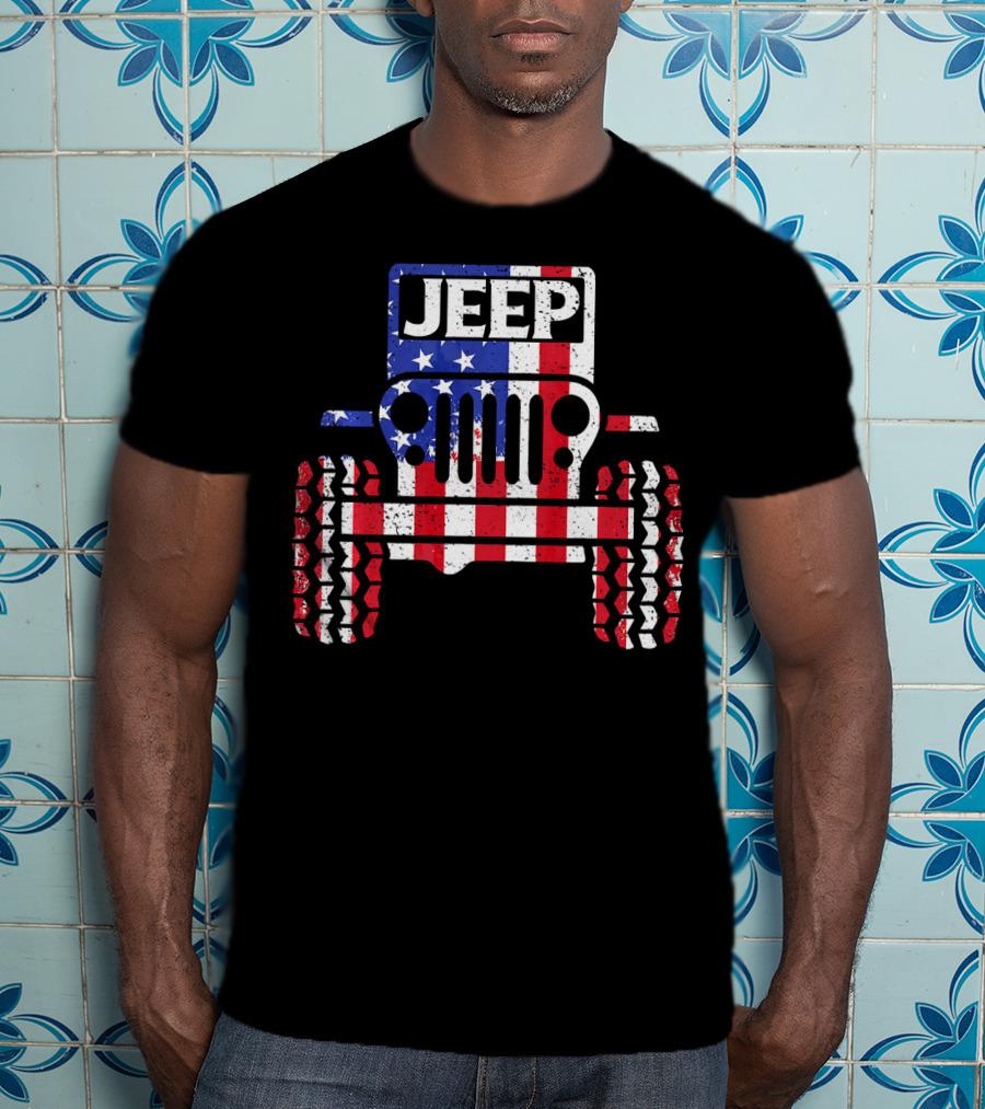 JEEPS American Flag Patriotic Retro Vintage Jeep USA T-Shirt
