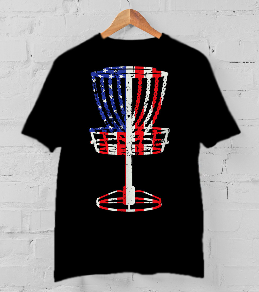 Patriotic USA Disc Golf Basket American Flag Frisbee Golfing T-Shirt