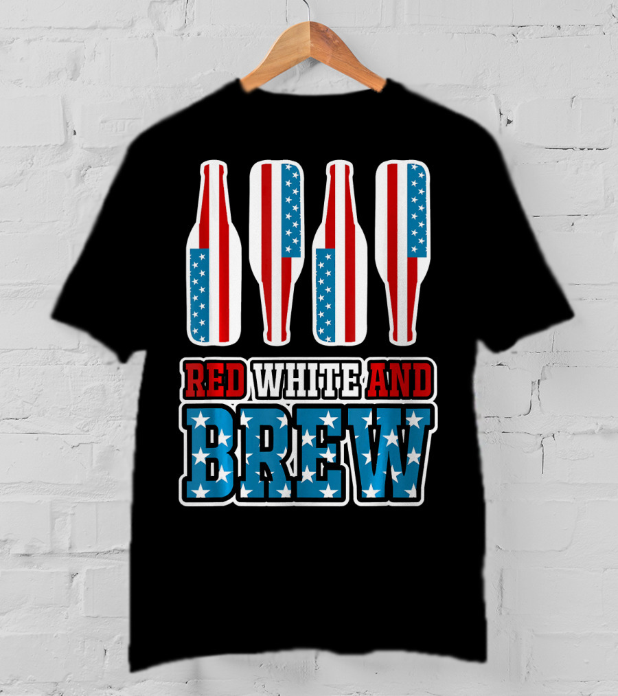 Red White And Brew American Flag Beer Bottles T-Shirt