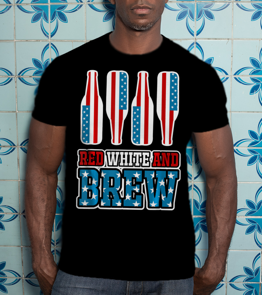 Red White And Brew American Flag Beer Bottles T-Shirt