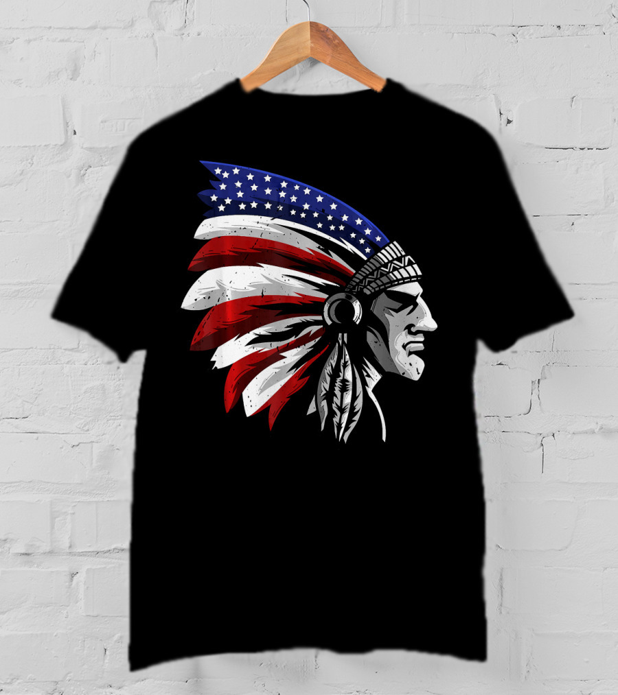 Native American Indian Chief Patriotic Headdress T-Shirt
